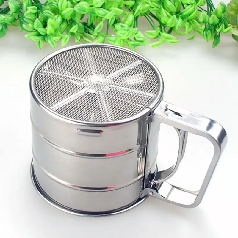 Stainless Steel Flour Sifter Mechanical Baking Icing Sugar Shaker Sieve Cup Shape Bakeware