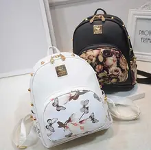 Femmes sac à dos de haute qualité PU en cuir d’impression 2016 nouveau mode doux fille papillon épaule sac à dos de Loisirs Voyage Sacs