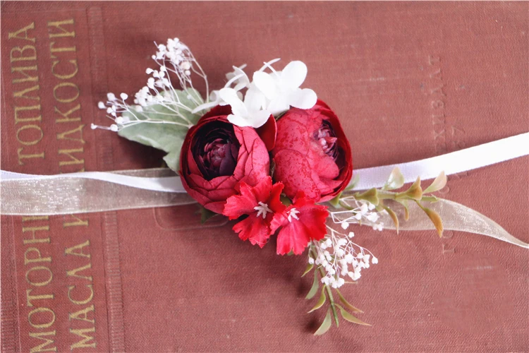 Искусственный шелк цветок бутоньерка для жениха свадебная бутоньерка на запястье Свадебные цветы вечерние украшения для костюма