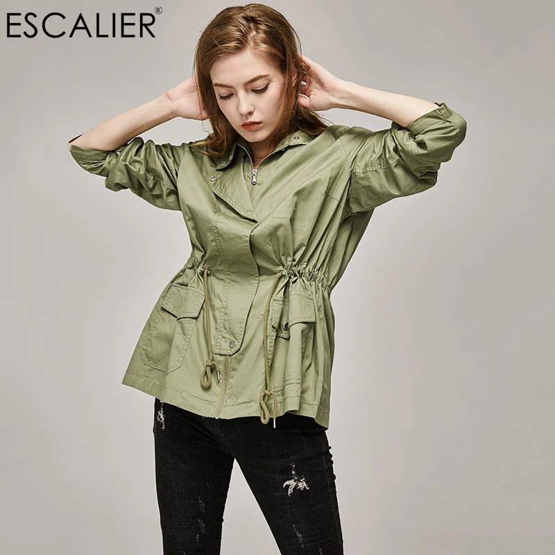 ESCALIER Big code military style Coat Women font b Slim b font Cotton Casual Long Trench