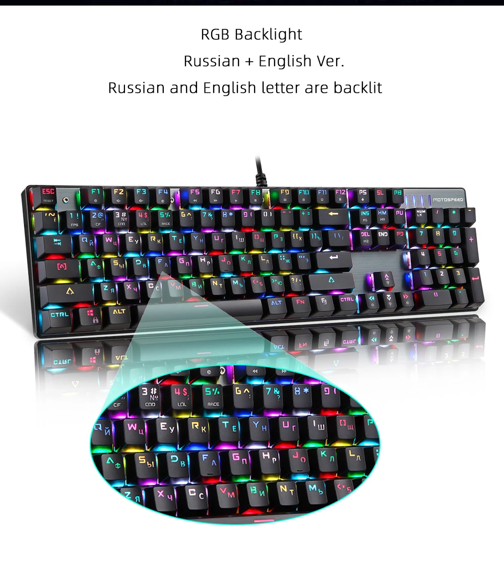 Новая игровая механическая клавиатура Motospeed CK104 RGB с подсветкой 104key синий/красный переключатель Проводная русская/английская клавиатура для геймеров