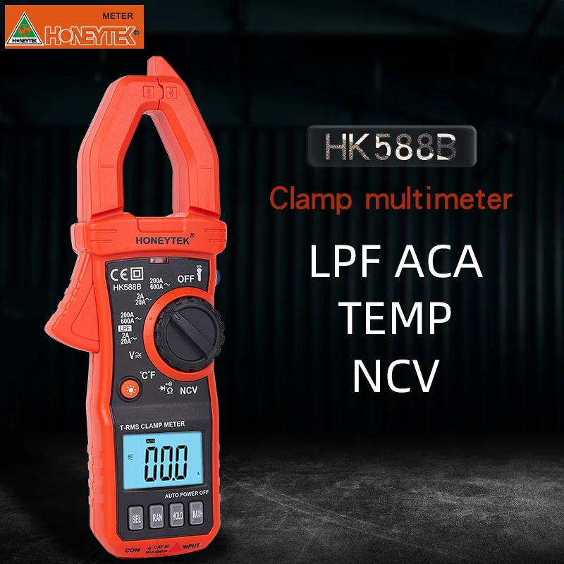 

HONEYTEK Auto Range VFC TEMP NCV Multimeter Diode Mini Digital Clamp Meters AC/DC Current Voltage LPF HK588B voltage meter