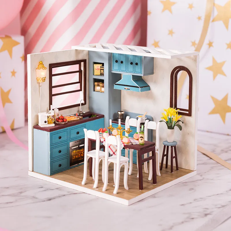 DIY деревянный кукольный дом кукольные домики миниатюрная кукольная мебель комплект с светодиодный пылезащитный чехол игрушки для детей