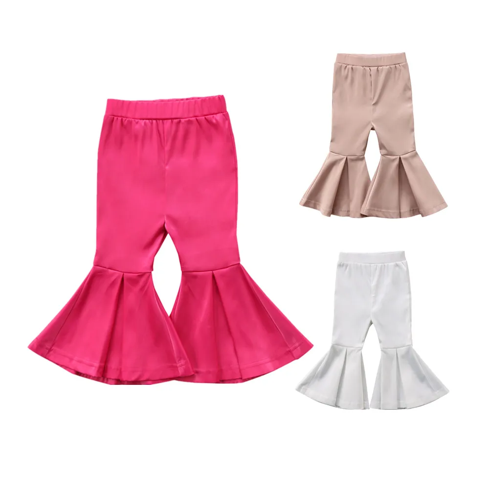 

2018 Cute Girl Colorful Long Flare Pants Leggings Casual Kids Stretchy Pants Boot Cut Fashion Cute 3 Colors Trousers 2-7Y