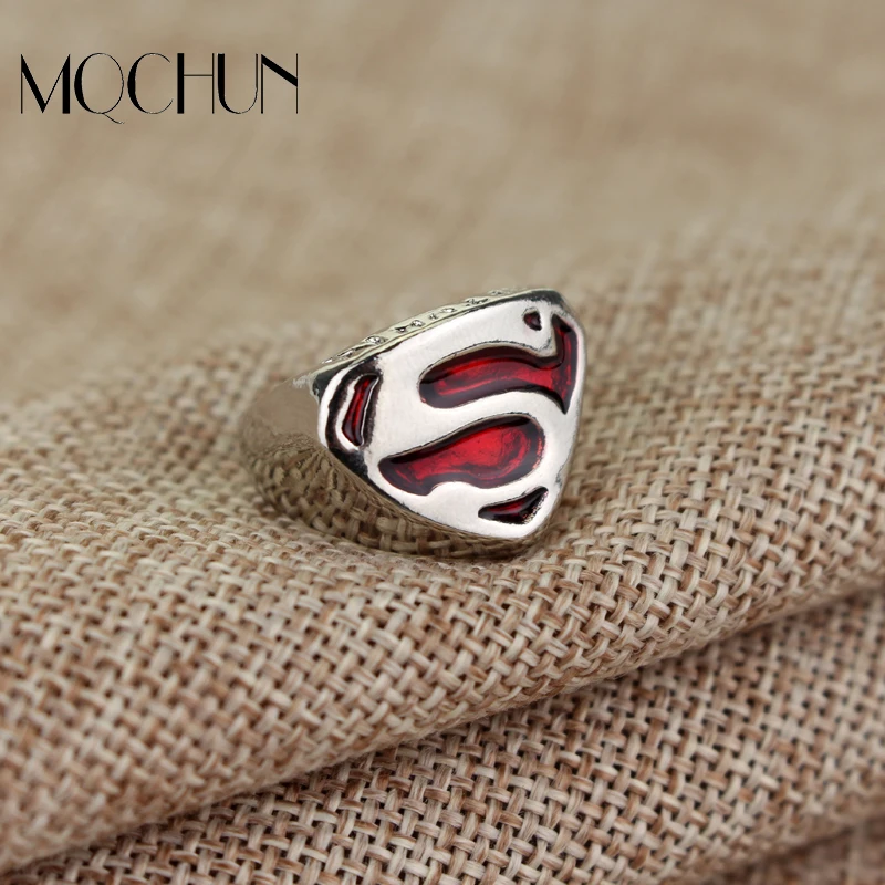DC Comics Superhero Superman Logo Shield Signet Size 7-11 Ring Punk Style Vintage Enamel Rings Boy Son Children Birthday Gifts