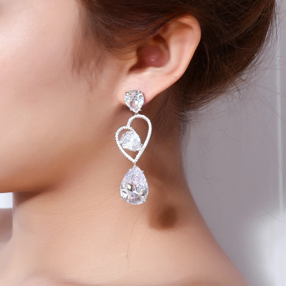 Heart Dangling Earrings White Brincos Oorbellen Boucle d'oreille Femme Women Wedding Jewelry Bohemian Dropping Big Earring