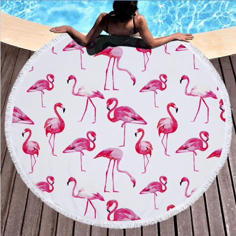 

XC USHIO New Arrival 450G Flamingo Microfiber Round Beach Towel With Tassels 150cm Wall Tapestry Bath Towels Toalla De Playa