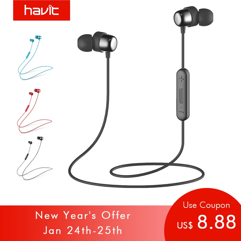 HAVIT Bluetooth Headphone Sport V4.2 IPX5 Sweatproof Magnetic Earplugs Wireless Earphone Waterproof Stereo With Microphone I39