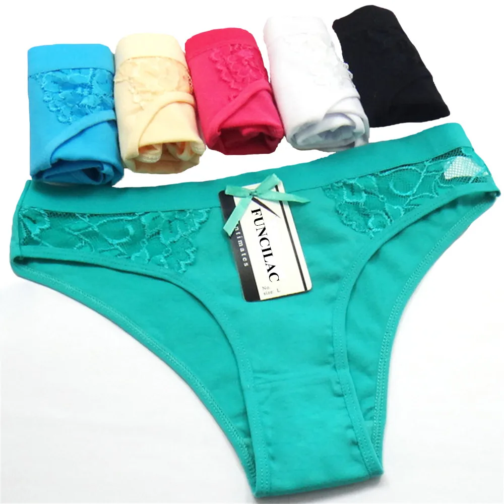 Bragas de algodón para mujer FUNCILAC, bragas sexis transparentes, ropa interior de encaje Floral, bragas de cintura baja para mujer, lencería suave, 5 unids/set|womens underwear briefs|cotton women underwearwomen panties - AliExpress