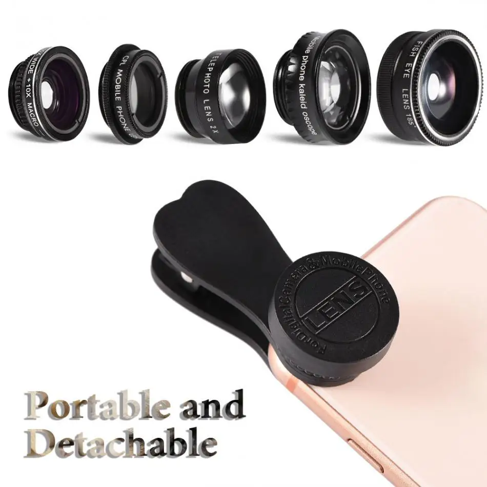 VBESTLIFE 6 in 1 Phone Camera Lens Kits Kaleidoscope Fish Eye 2X