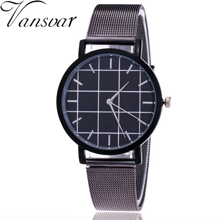 

Vansvar Brand Fashion Silver Gold Mesh Band Wrist Watch Casual Women Grid Pattern Quartz Watches Gift Relogio Feminino V73