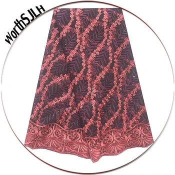 

Red Latest African Laces 2019 Embroidered French Mesh Net Lace Fabric Teal Green Nigerian Bead African Tulle Lace Material