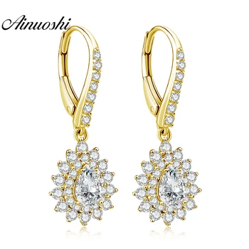 

AINUOSHI 14K Solid Yellow Gold Drop Earring SONA Diamond 1ct Pear Cut Click Back Earring Droplet Halo Earring Women Jewelry Gift