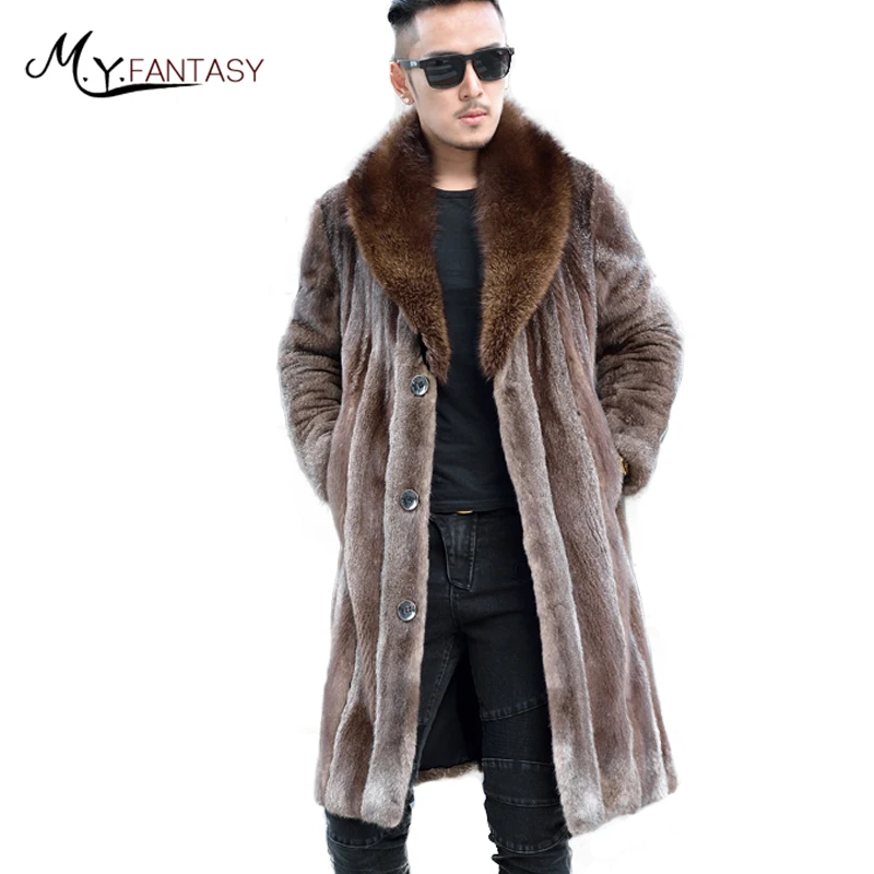 

M.Y.FANSTY 2017 Winter Import Natural Real Fur Mink Coat Jacket Long Sleeve Turn-Down Collar Single Breasted X-Long Mink Coats