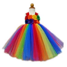 Flower Girls Tutu Princess Dress Ankle Length Rainbow Boutique Girls Ball Gown Party/Wedding/Birthday Dresses For 2-10Y PT227 green little girls dresses ankle length satin tulle ball gown kids wedding party dresses flower girls dresses