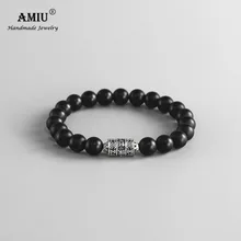 AMIU Молитвенное Колесо высокого качества натуральный черный шарик оникс целебный баланс молитва натуральный камень Бусины Йога браслет для мужчин и женщин
