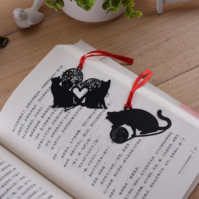 2 шт. DIY Kawaii Черный кот металлический Закладка для книги Бумага Творческие детали прекрасный корейский Канцтовары подарок посылка студент