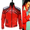 Impersonator Michael Joseph Jackson Costumes Jacket Red Beat It Zipper Sequins Leather Casual Dancer Shows Halloween 1