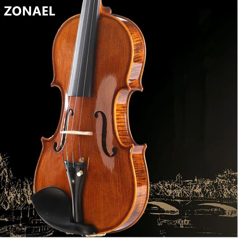 

Handmade Violin 4/4 3/4 1/4 1/8 C raft Stripe Violino Maple Students Beginner w/ Case Mute Bow Dark Wood Pinus Bungeana