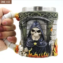 Креативный 3d череп чашка с двойными стенками из нержавеющей стали смолы питьевой чай пиво кофе чашки украшения-ужастики для хеллоуина череп winebowl