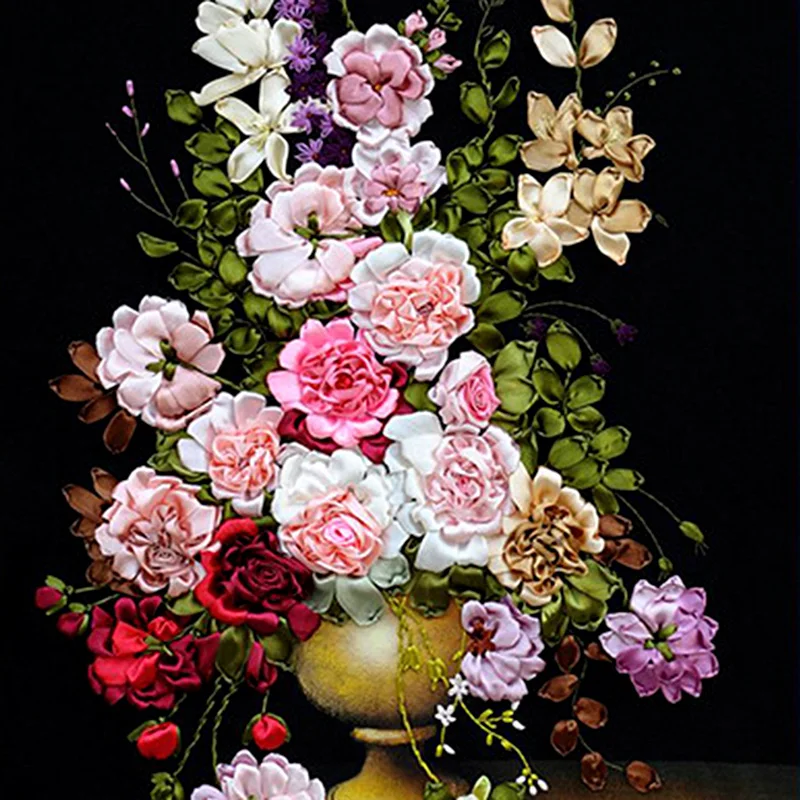 75X52cm розы DIY 3D печать ленты вышивка крестиком набор рукоделие незаконченная