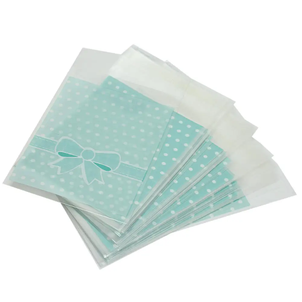 

50pcs/Lot Bowknot Dot Pattern Plastic Self-Adhesive Cake Cookies Candy Bags Gift Packing Bag Wedding Party Favors Decor Supplies
