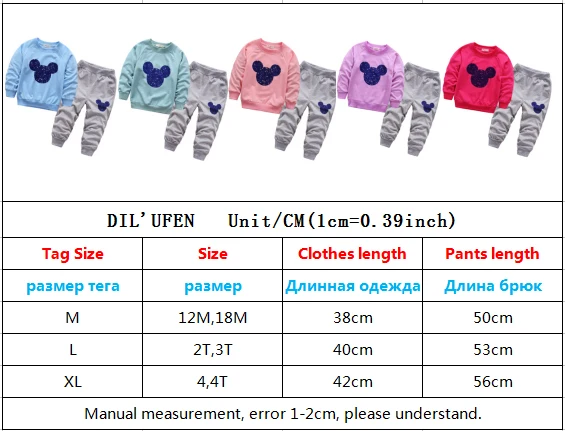Весенне-Осенняя детская одежда с Микки для мальчиков и девочек, спортивный костюм с Минни Маус, рубашка+ штаны, 2 предмета, детская одежда для мальчиков комплект одежды для младенцев