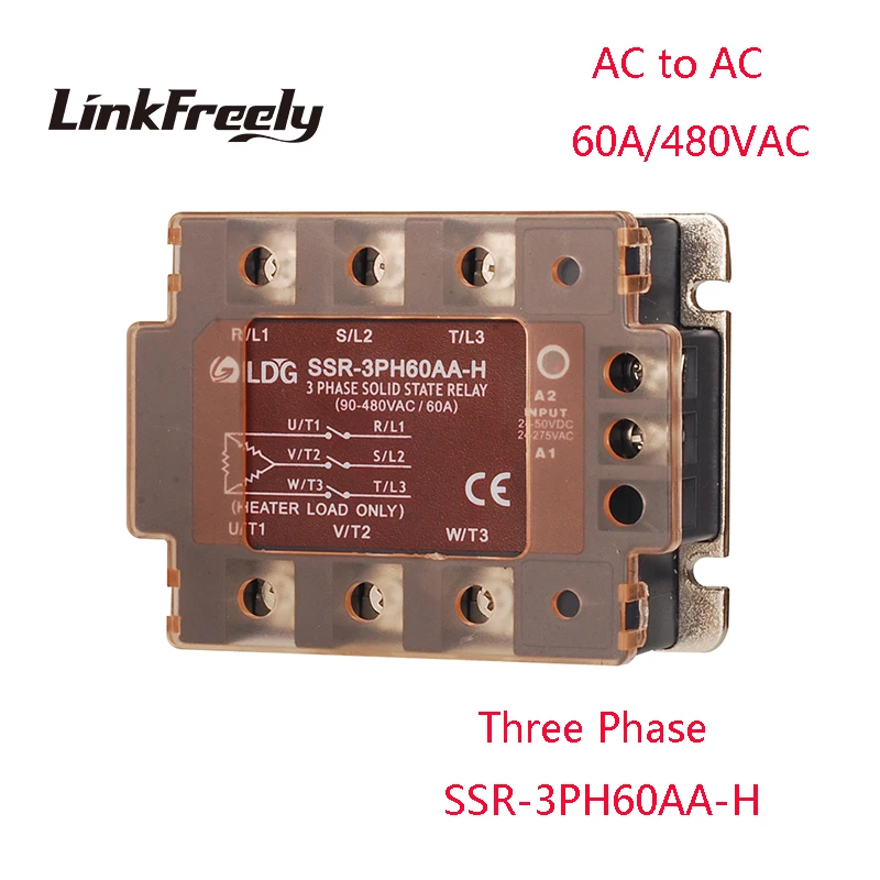 

SSR-3PH60AA-H 2pcs 3 Three Phase AC Solid State Relay 60A Output:90-480VAC Input:80-250V AC control AC SSR Relay Switch Board