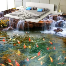 Custom Floor 3D Wallpaper river water carp Bathroom Floor Mural-3d PVC Wallpaper Self adhesive wall Floor painting wall stickers