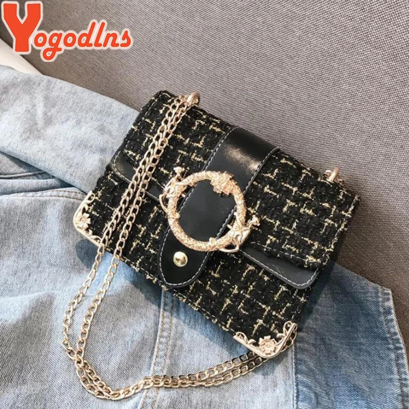 Yogodlns Lattice Wool Women Crossbody Bag Luxury Handbags Designer Brand Ladies Bags Retro Shoulder Messenger Bags Female Chain