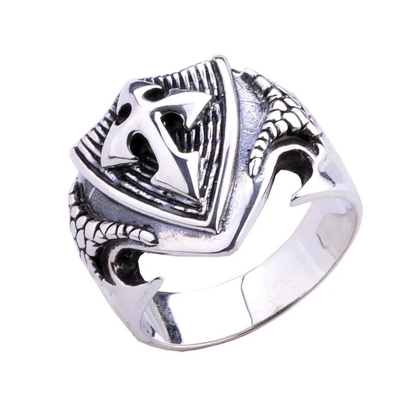 

925 Sterling Silver Vintage Crusades Cross Sheild Ring Men's Fashion Jewelry Cocktail Rings