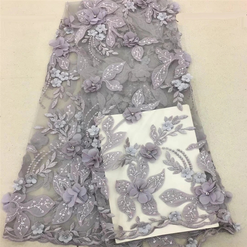 

African 3d Lace Fabric 2018 Latest French Lace fabric Handmade Of Stones Nigerian lace fabrics For Wedding S127