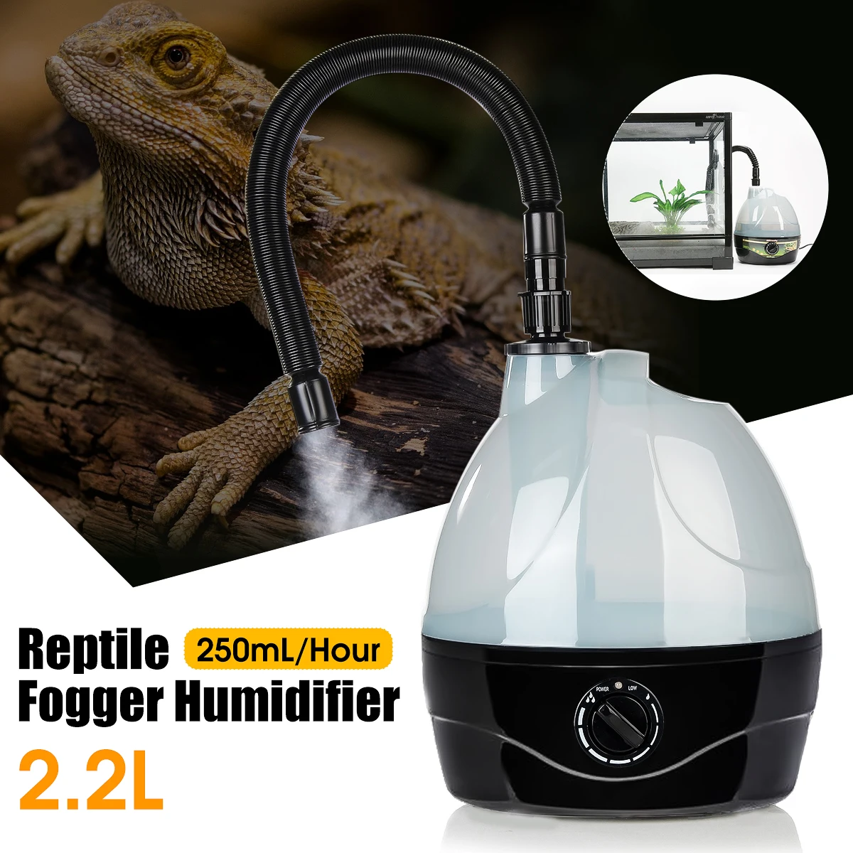  warmtoo  1 pcs Brand New High Quality 2.2L Tank Amphibians Reptile Fogger Humidifier Vaporizer Fog 