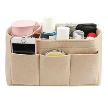 

New Felt Makeup Bag Organizer Multi Pocket Insert Bag Handbag Large Capacity Shaper Travel Neceser Beauty Toiletry Wash Bags