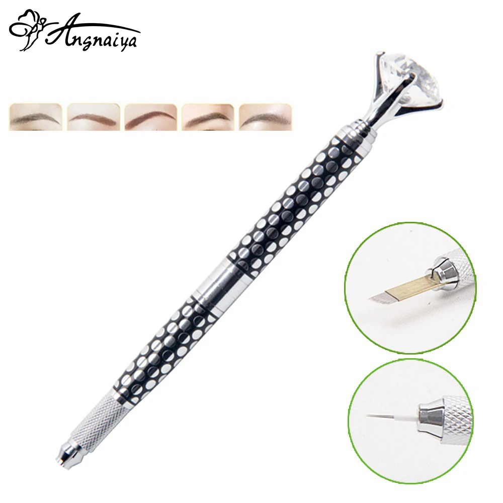 

ANGNYA 1pcs Microblading Tattoo Manual Machine For Permanent Makeup 3D Eyebrow Lip Embroidery Munsu Tebori With Crystal Diamond