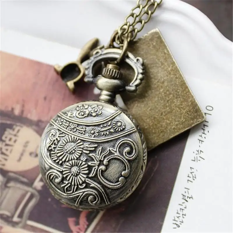 Alice In Wonderland Drink Me Pocket Watch Necklace Pendant Rabbit Flower Key Gift free shipping 4