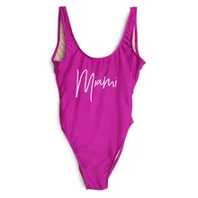 MIAMI Funny Letter Print Bikini Sexy High Cut One Piece Swimsuit Women Low Back Swimwear Bodysuit Bathing Suit Jumpsuit pineapple print low back one piece swimsuit