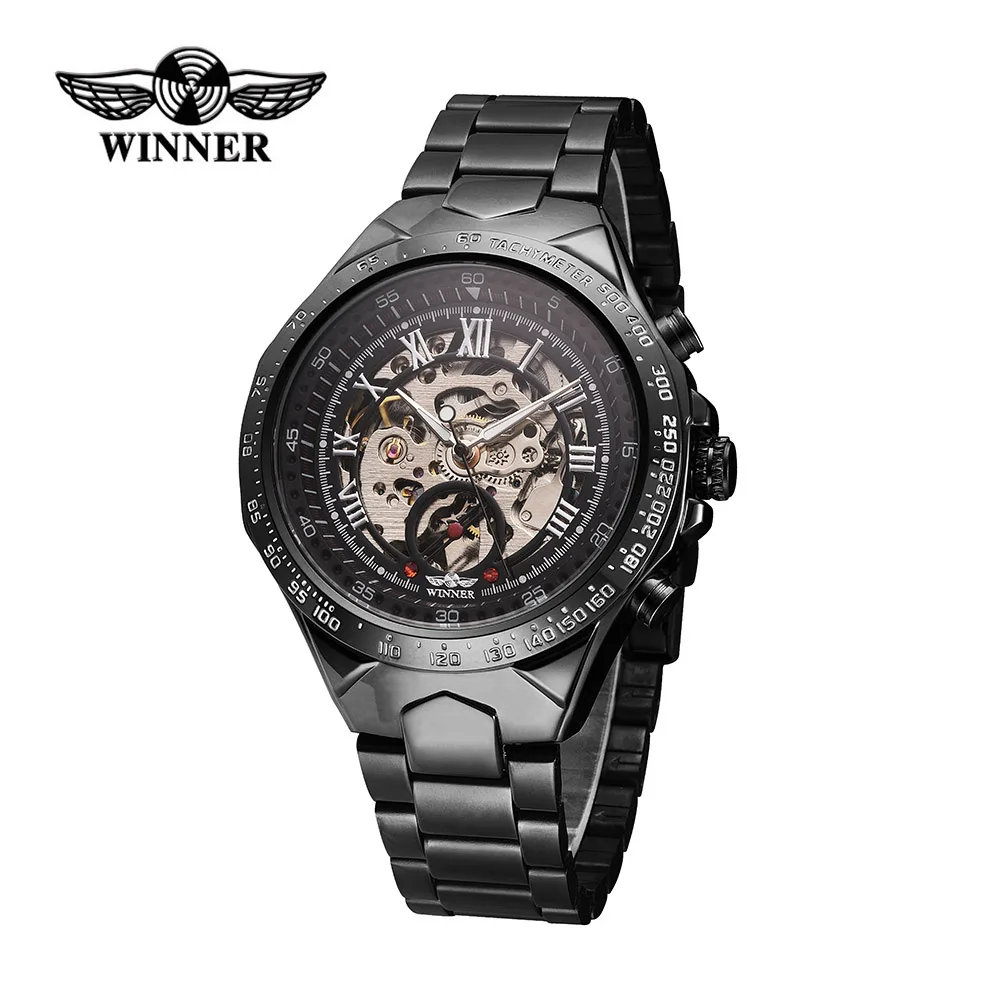 

WINNER men's mechanical watch clock Skeleton Semi Automatic Men Mechanical Watch Big Dial Hand-Winding Business Men Wristwatch