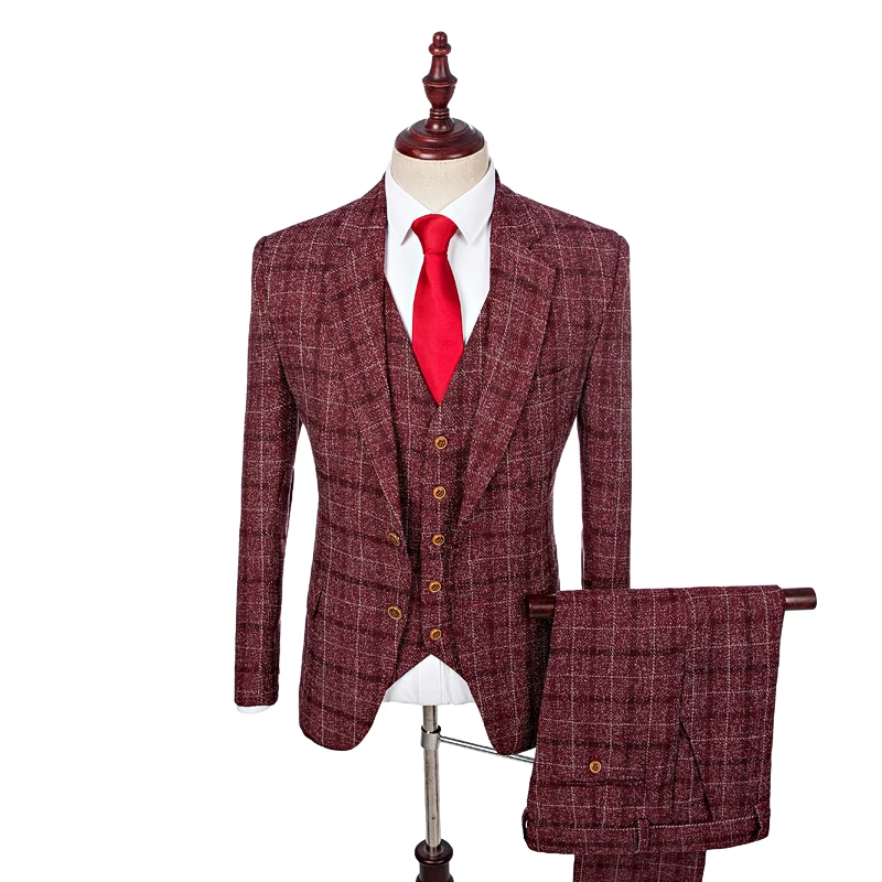 red plaid pants suit