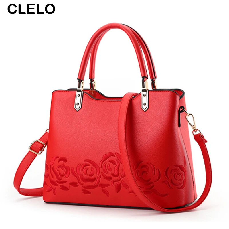 

CLELO New Fashion Pu Leather Bag Female 2017 Embroidery Flower Women Shoulder Bags Elegant Handbags For Moms Ladies Totes bolsa