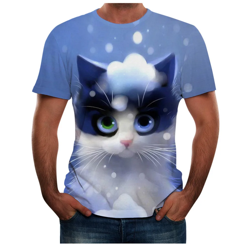 

Funny T Shirts cat 3D printing Novelty O-neck Short Sleeve Summer Men's Fashion Leisure Top Blouse tee shirt homme de marque