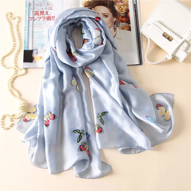 

[Visual Axles] Summer Autumn Female Soft Pure Silk Scarfs Women Luxury Brand Designer Butterfly Wing Shawl and Scarf 180*90cm