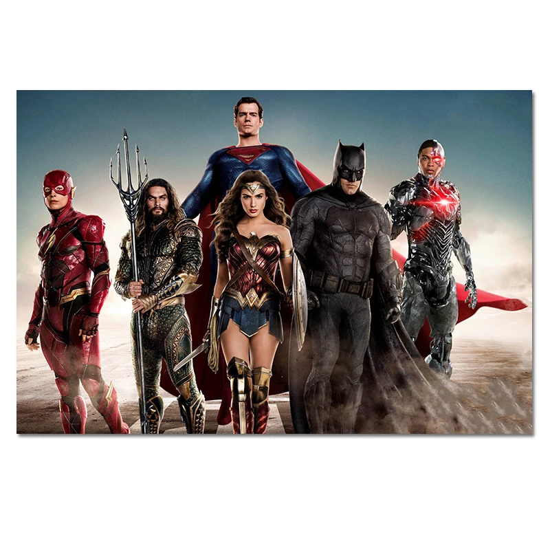 Лига Справедливости фильм Шелковый плакат Супергерои стены искусства печатает флэш Аквамен Супермен Чудо женщина Бэтмен киборг ткань картина