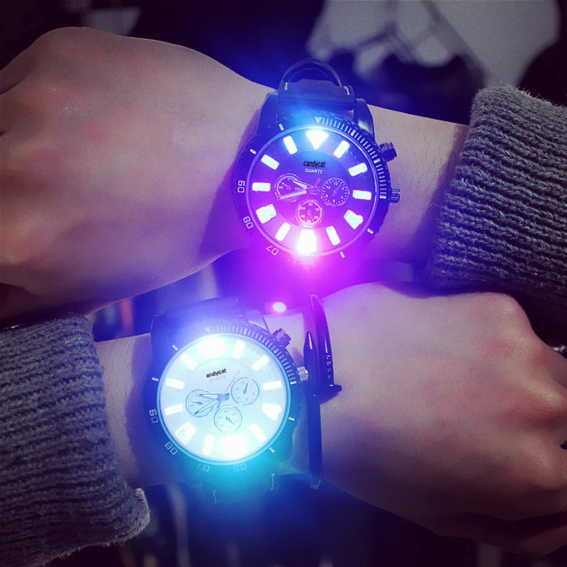 

men's watches Silicone LED Flash Luminous Watch Fashion Personality Men colorful light Sports WristWatches Relogios Masculino