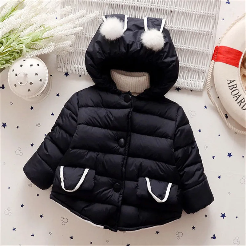 Bibicola зима куртки для девочек Детская мода парка на пуху детские пальто с капюшоном из плотного флиса теплая одежда детская одежда для девочек Одежда для детей - Цвет: Черный