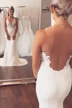 Свадебное платье русалки цвета слоновой кости с аппликацией