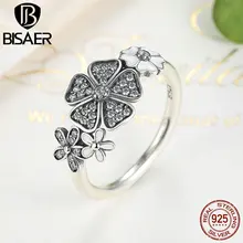 Real 925 Anillo de Plata Esterlina Brillante Ramo de Anillo para Las Mujeres Blanco Esmalte Competible con Joyería De Plata