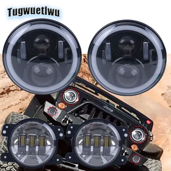 

car light assembly 7inch LED Headlights white drl amber turn signal headlight 4inch led fog light 4'' Fog Lamp for Jeep Wrangler