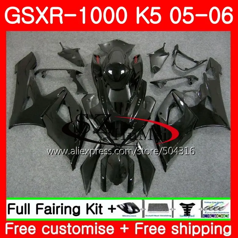 

Bodywork For SUZUKI Glossy black GSX-R1000 K5 GSXR1000 05 06 Body 37HS4 GSXR-1000 GSXR 1000 05 06 GSX R1000 2005 2006 Fairings