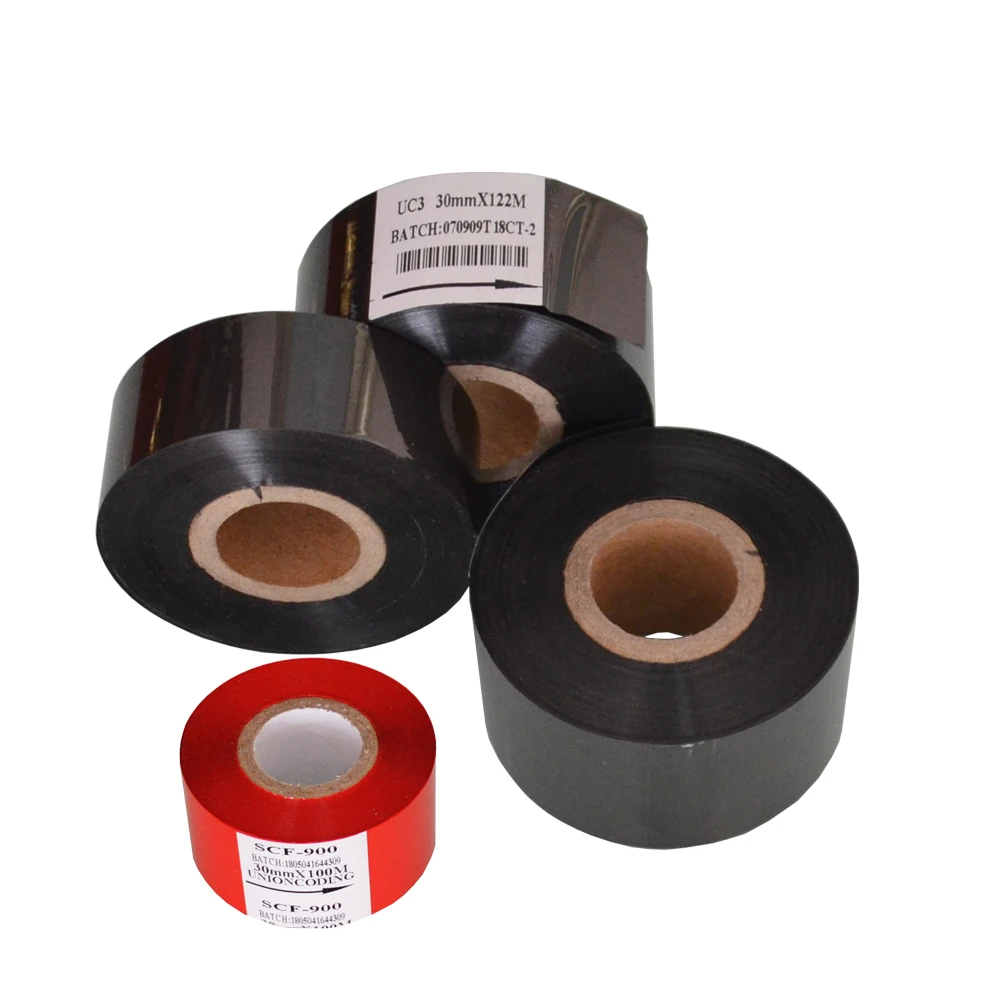 

Black Width 25mm length 122m semi automatic batch coding ribbon for packing bags